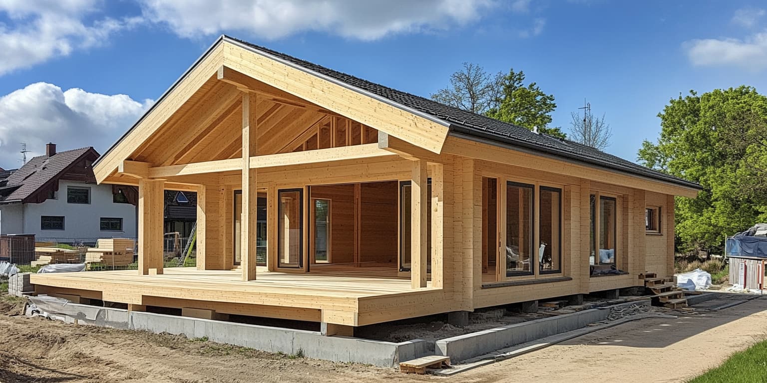 Holzhaus wird aufgebaut